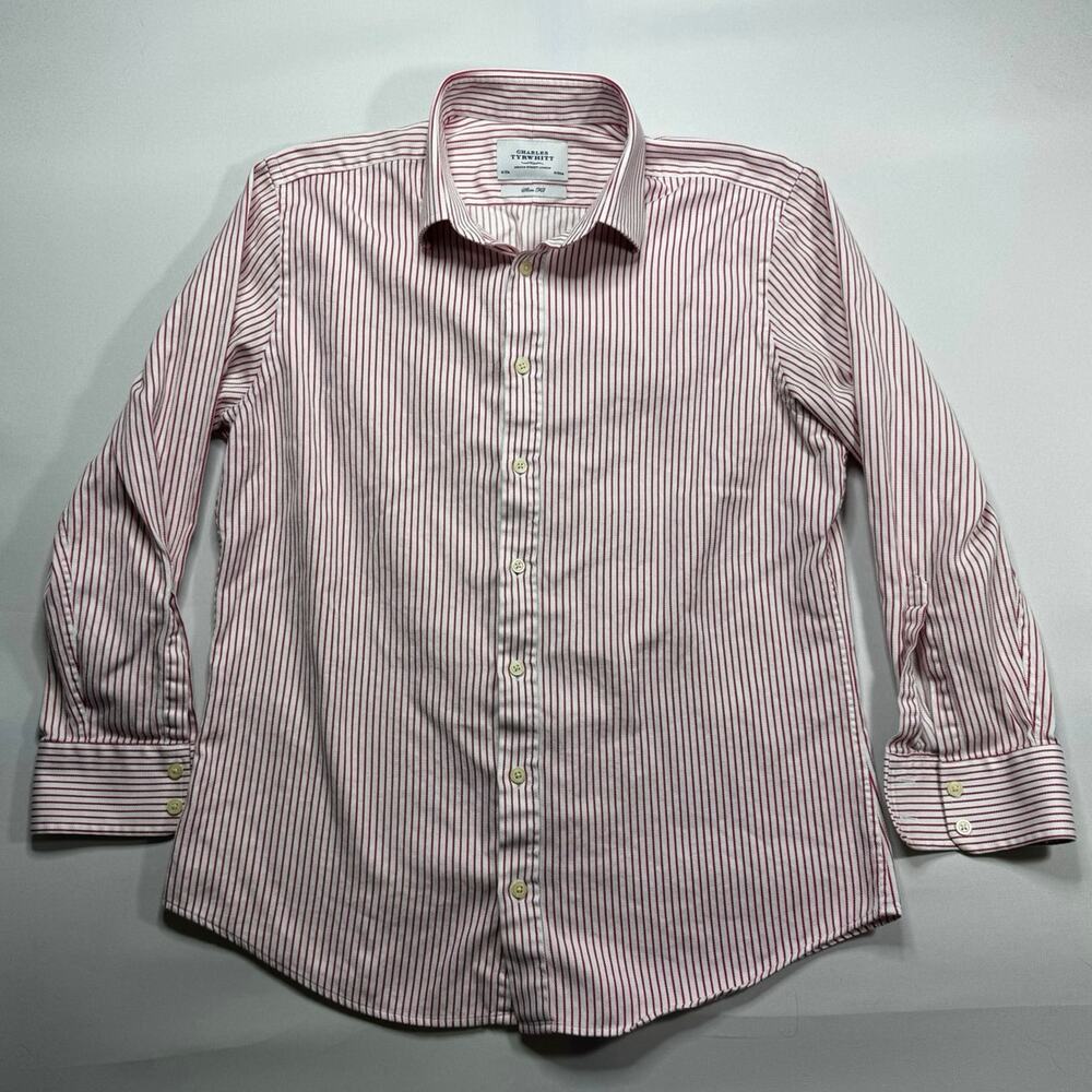 Charles Tyrwhitt Men's Slim Fit Red White Striped Dress‎ Shirt - Sz 16/33 in (M)